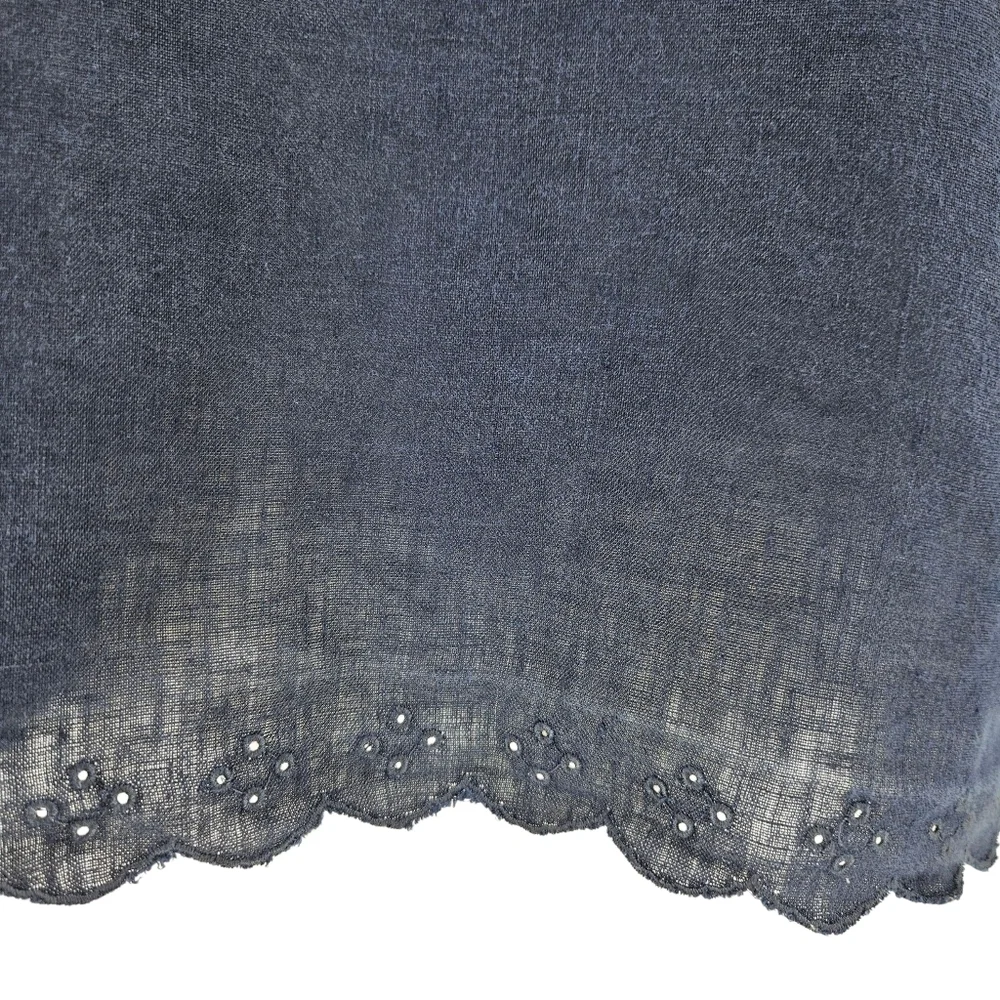 J.CREW Shirt Linen Navy Blue Scalloped Eyelet Tulip Back Short Sleeve Top 0